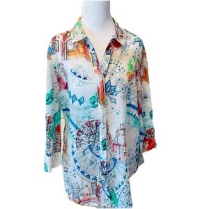 Chico's Bow &Grommet Paradise Tie Sleeve Aria Travel Core blouse 2( large)